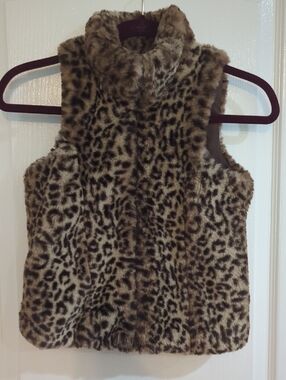 C&C California Faux Fur Leopard-Print Vest in Brown and Tan Size 10